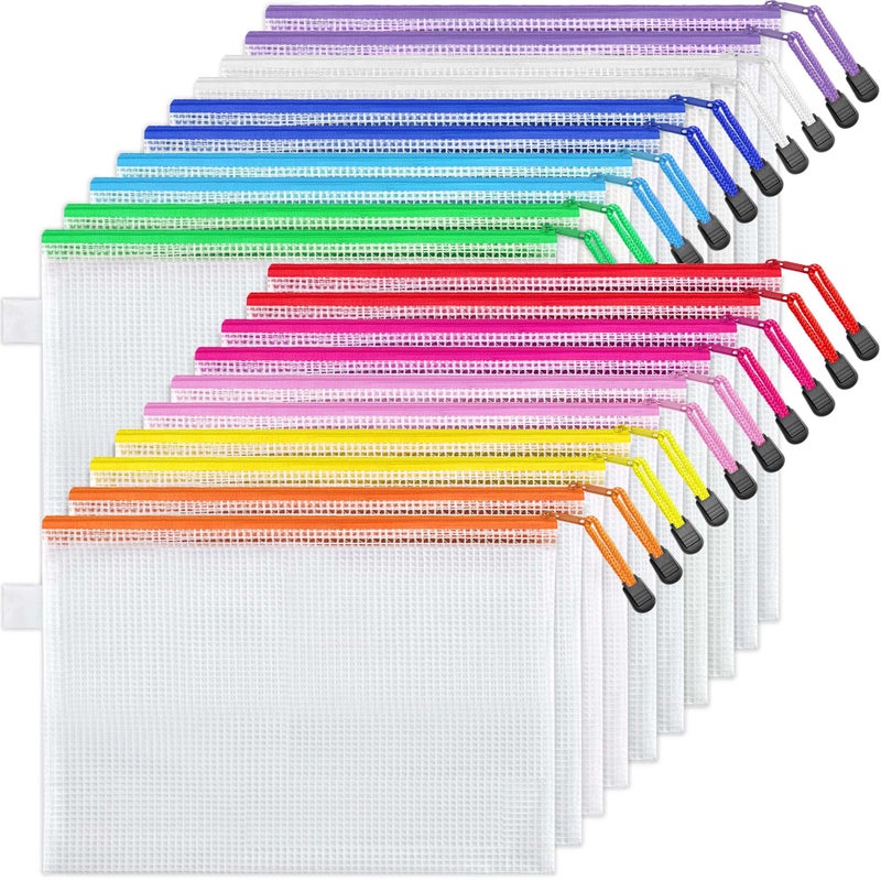 JARLINK 20 Pack 10 Colors Zipper Mesh Document Pouch, Letter Size/A4 Size, Plastic Water-Resistant File Bags, for School Office Supplies Cosmetics Travel Storage, Assorted Color - Image 1